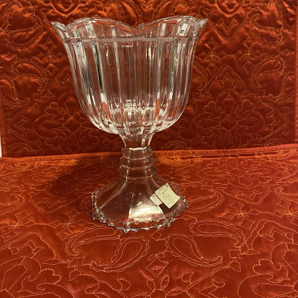 Antique Japanese Crystal Candle Holder/Bowl scalloped edge 8.5"